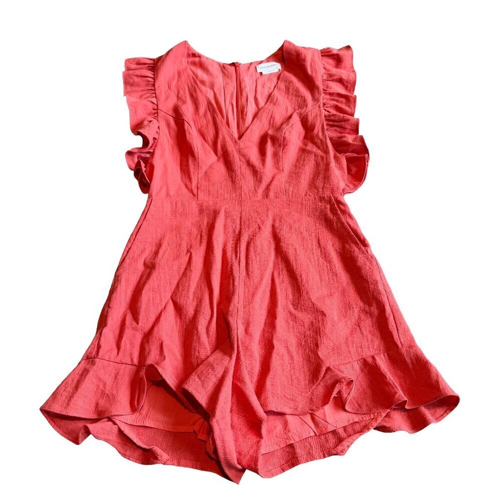Lovers + Friends Coral Linen Blend Romper Shorts Short Sleeves Size XS Women's